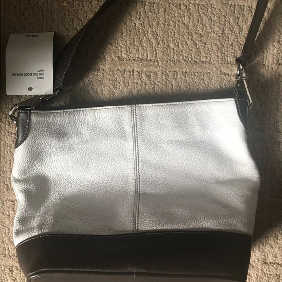 TIGANELLO BROWN AND WHITE PEBBLE LEATHER BUCKET SHOULDER HANDBAG NEW - Picture 4 of 8